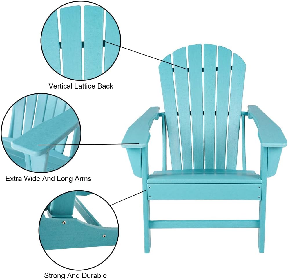 Luckyberry Outdoor Classic HDPE Plastic Adirondack Chairs, Turquoise