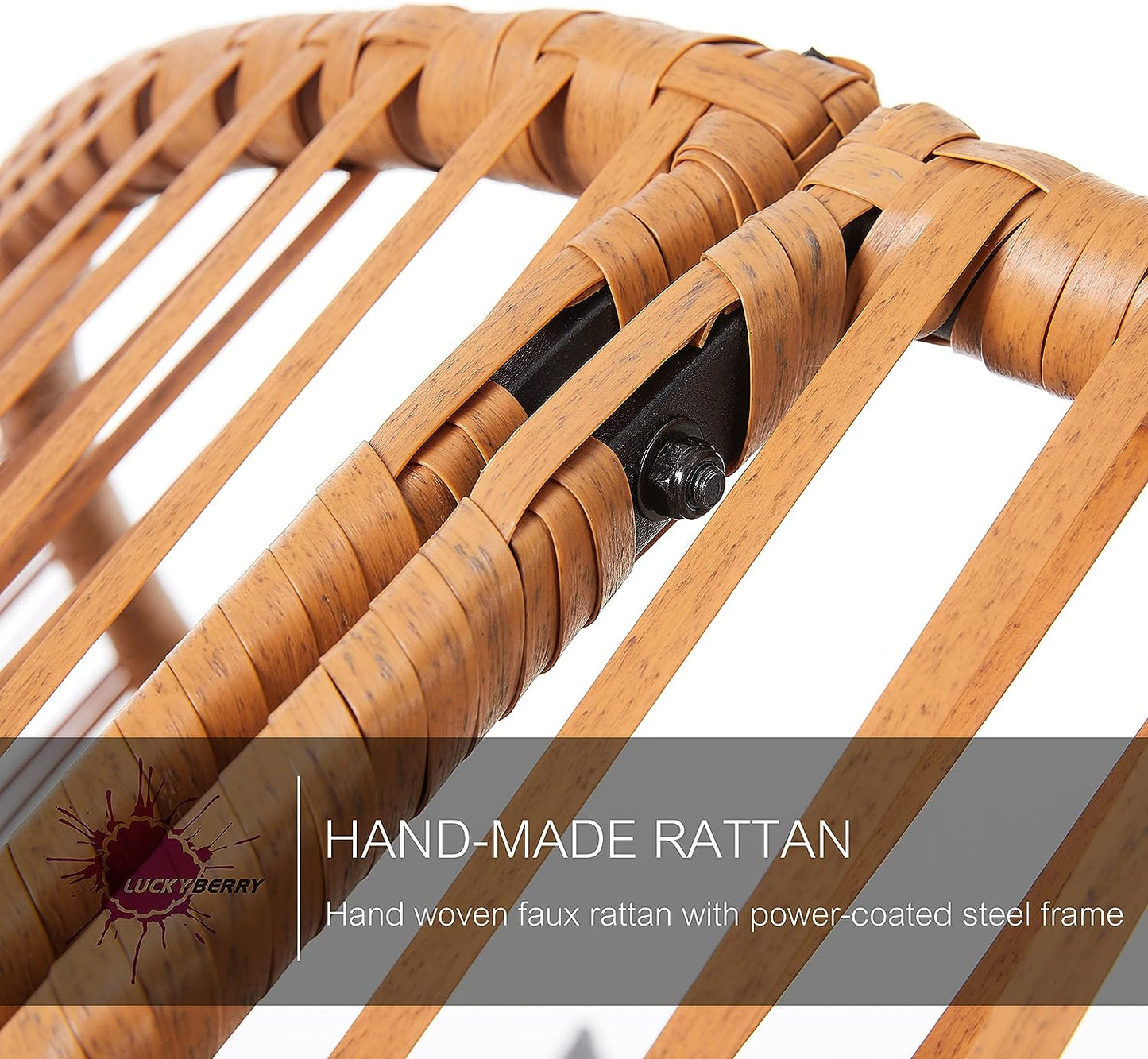 LUCKYBERRY Patio Outdoor & Indoor Egg Chair PE Rope Open Weave Egg Chair with Stand Lounge Chair, Grey