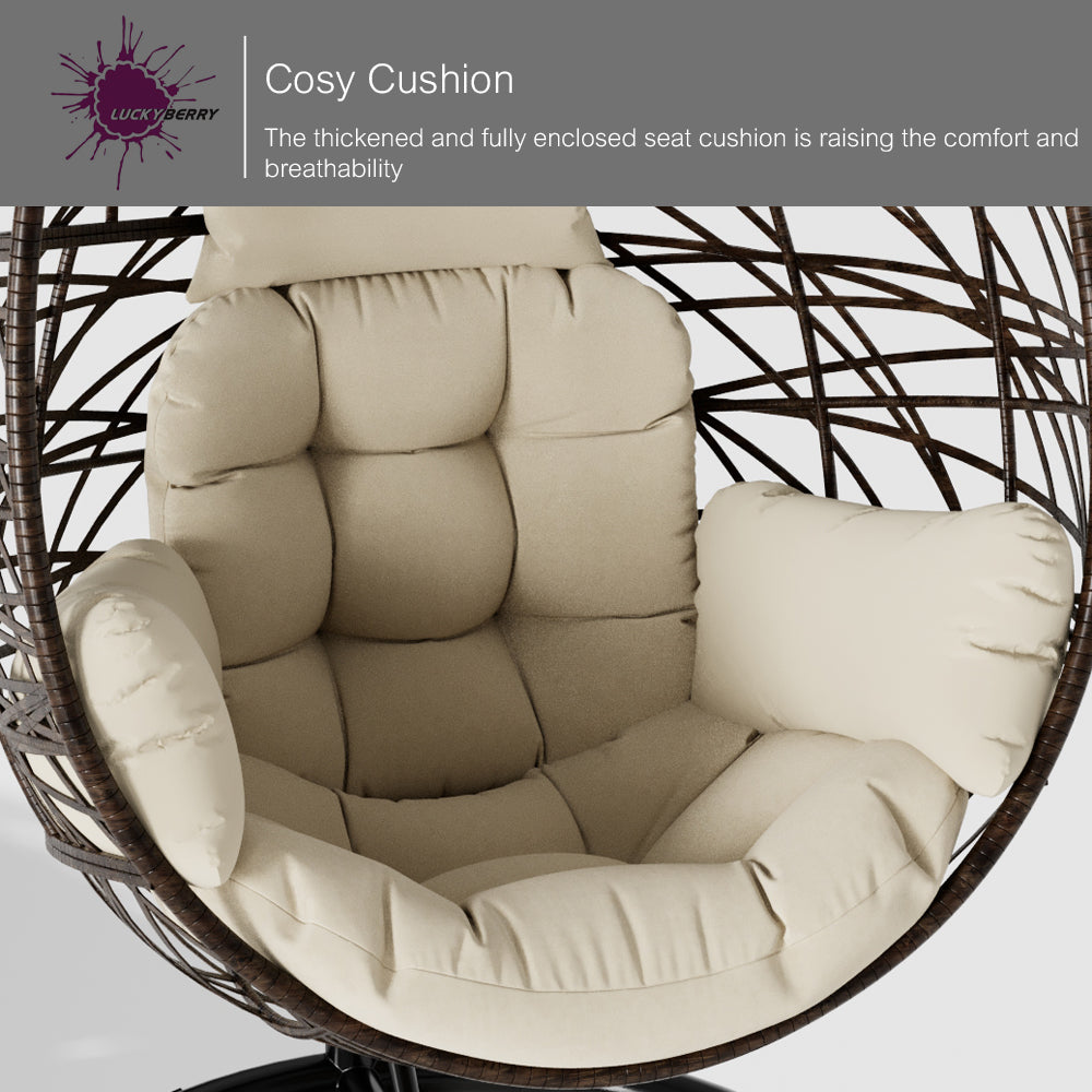 Luckyberry Hanging Egg Chair with Stand, Brown
